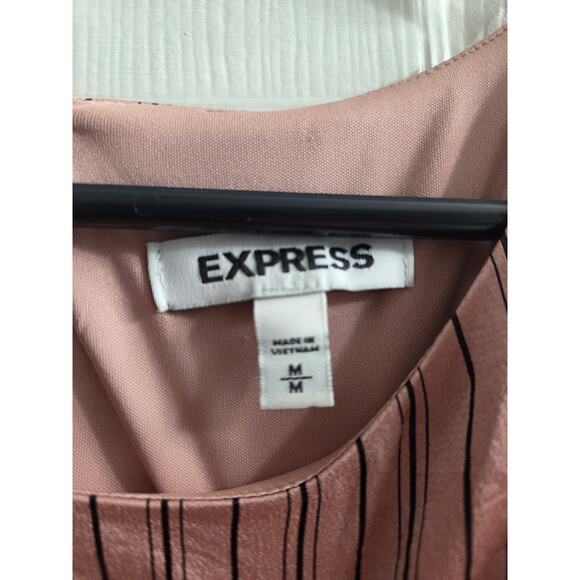 Express Mini Striped Satin Sheath Dress Mauve Pink Wrap Dress peek a boo Back M - Picture 6 of 8